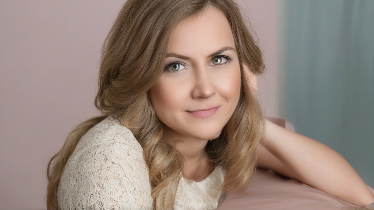Portret zadowolonej klientki - młoda kobieta z długimi włosami uśmiechająca się do zdjęcia